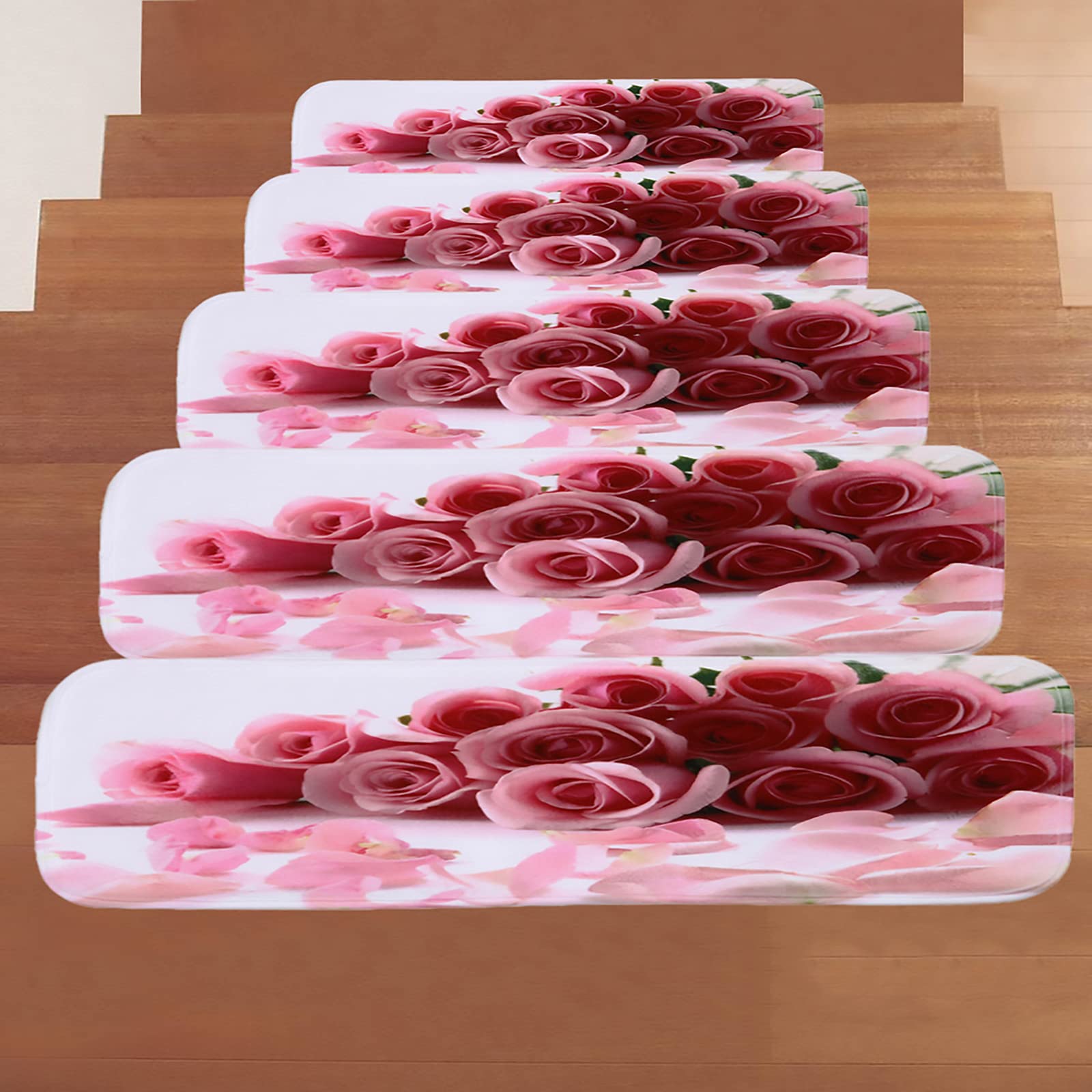 Tappetini per Scale, Tappetini per Scale con Motivo Stampa Rosa Rosa Durevoli Antiscivolo Non Inquinanti per Gradini in Legno Tappeti per Scale per Bambini E Cani 70 X 22 Cm, 1 PZ