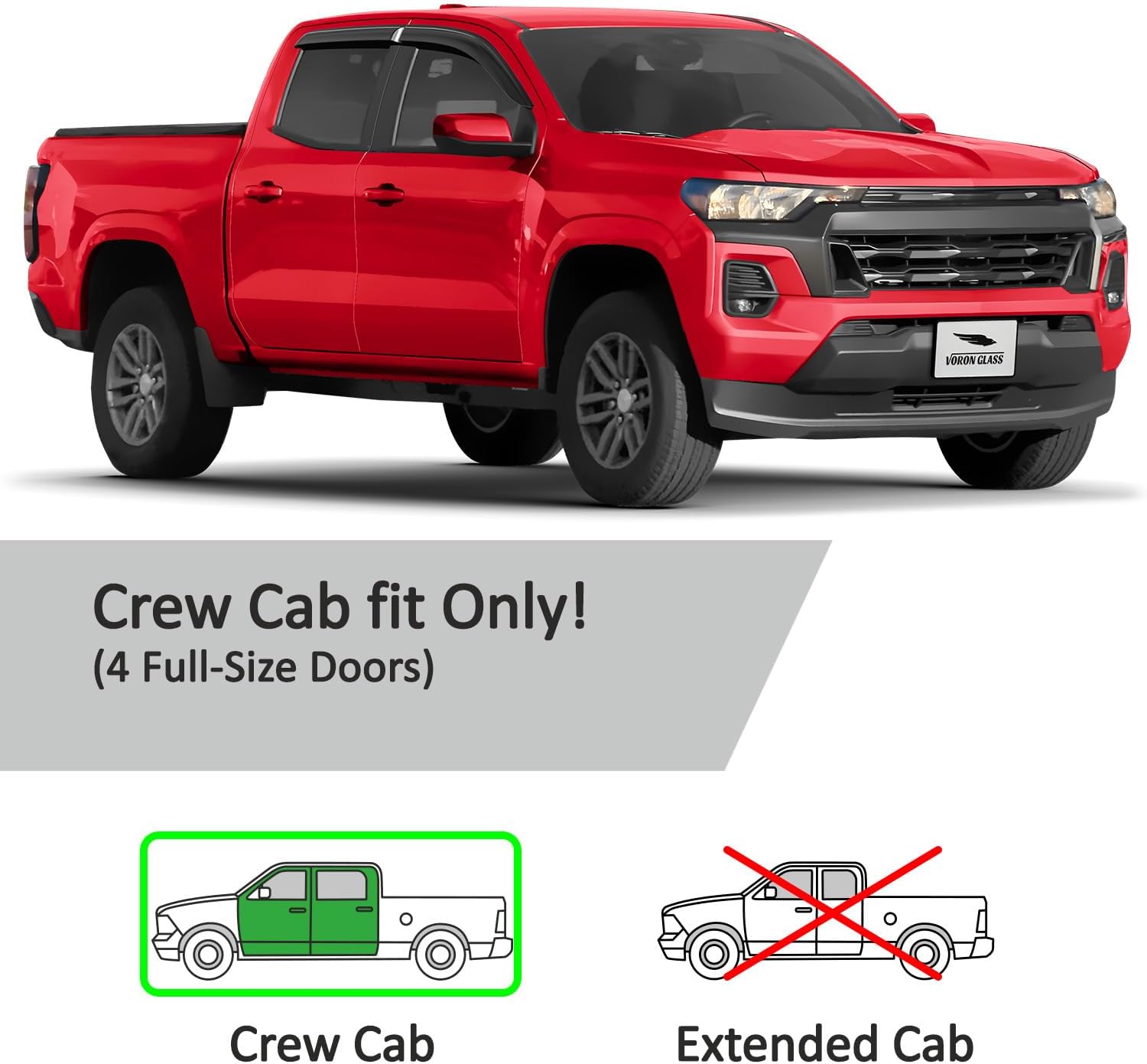 Voron Glass Tape-on Extra Durable Rain Guards for Chevy Colorado 2023-2026 Crew Cab, Window Deflectors, Vent Window Visors, 4 Pieces - 100831