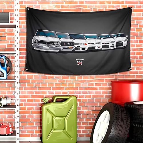 Miniatura 3 de Qasrhibao Tapiz de bandera Nissan Skyline GTR R34, tapiz retro de 3 x 5 pies, tapiz vintage para pared de automóvil, tapiz de pared de poliéster,