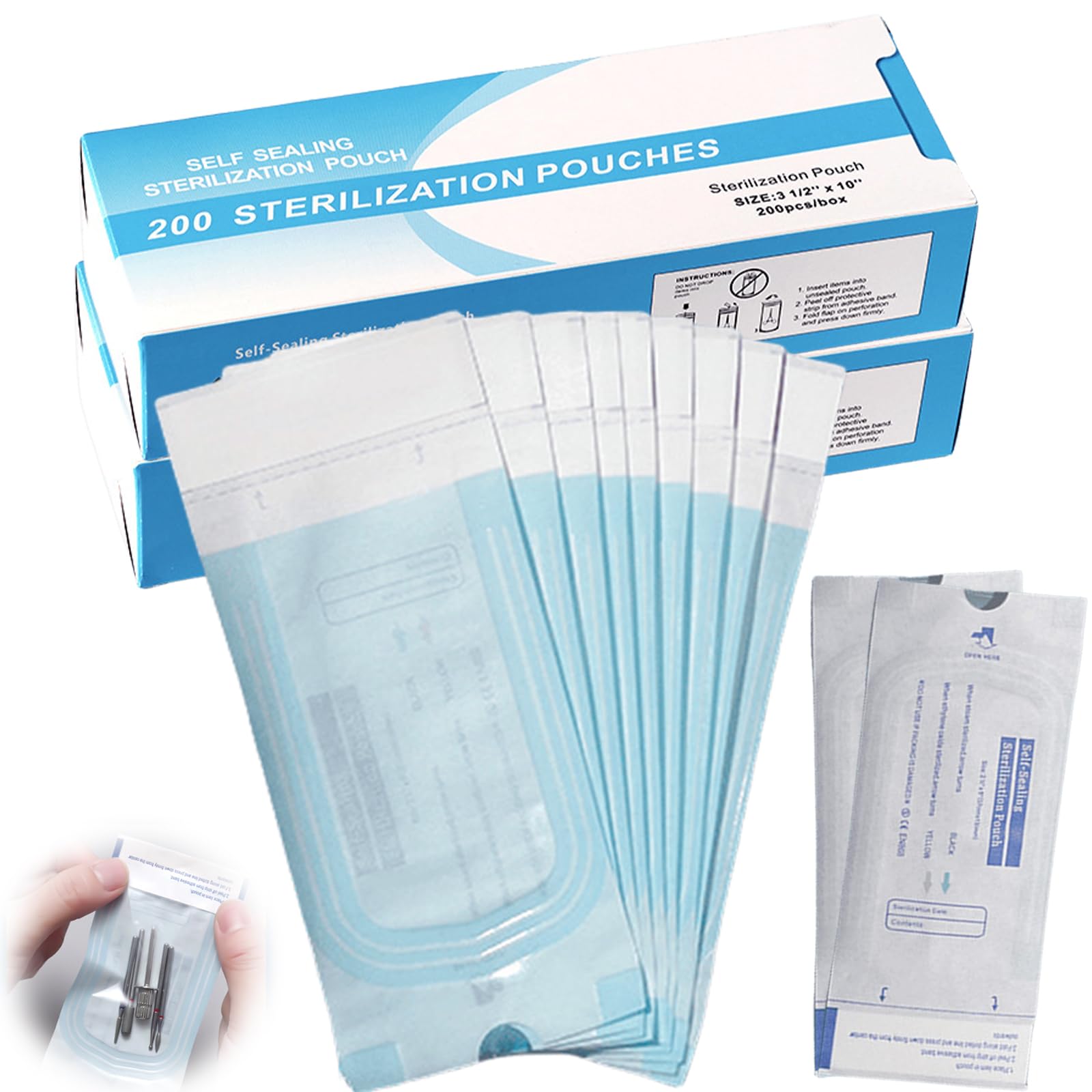 Bolsas de esterilización autoadhesivas 90 mm x 260 mm desechables 400 unidades