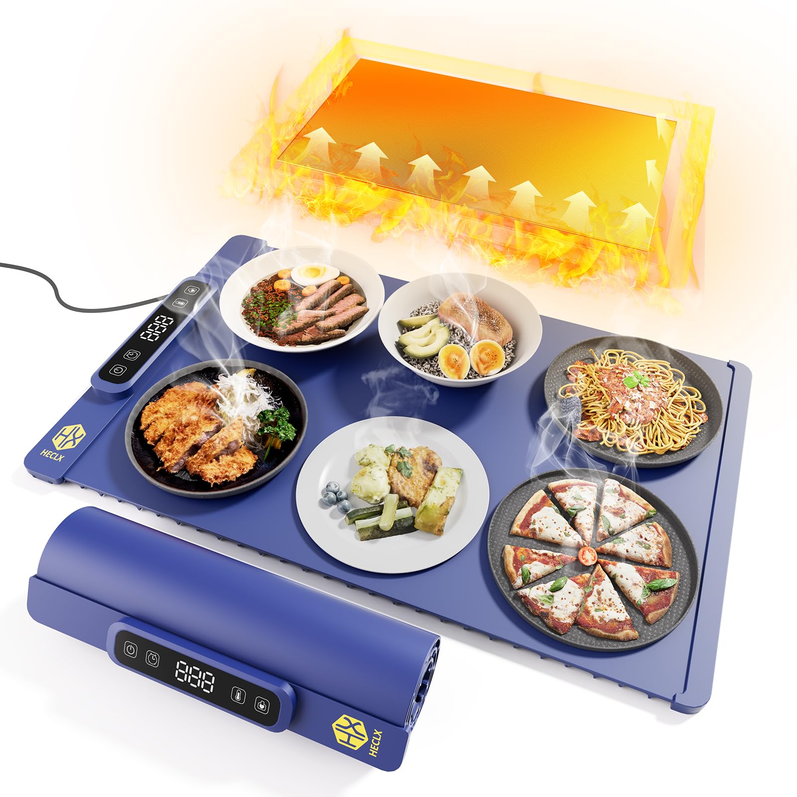 HX HECLX Warming Mat for Food Silicone,Electric Warming Trays Heating Mat for Food Warming Pads,Hot Plates Food Warmer Mat to Keep Food Warm for Countertop Chefman Kitchen Adjustable Temper, Navy Blue