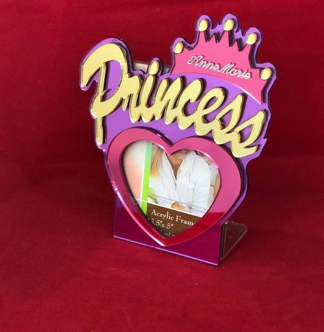 Princess Picture Frame Personalized Free Engraved With Princesses Name On Crown, Beautifully Crafted Picture Frame With Stand For Your Table, Dresser, Night Table, or Shelf - Perfect Princess Memory
