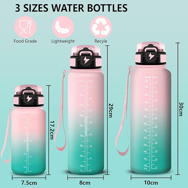 Mujigaga Borraccia 500ml, A Prova di Perdite Borracce, Bottiglia Motivazionale con Cannuccia, Facile da Pulire, Borraccia Bambino con Indicatore del Tempo per Ufficio, Corsa, Scuola - 5