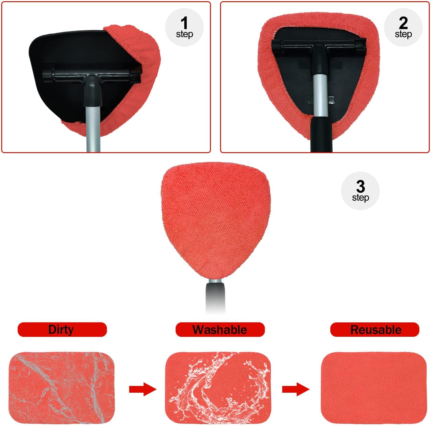 X XINDELL 24Inch Windshield Cleaning Tool with Extendable Handle with Washable Reusable Cloth Pad(8 Pack) : Automotive