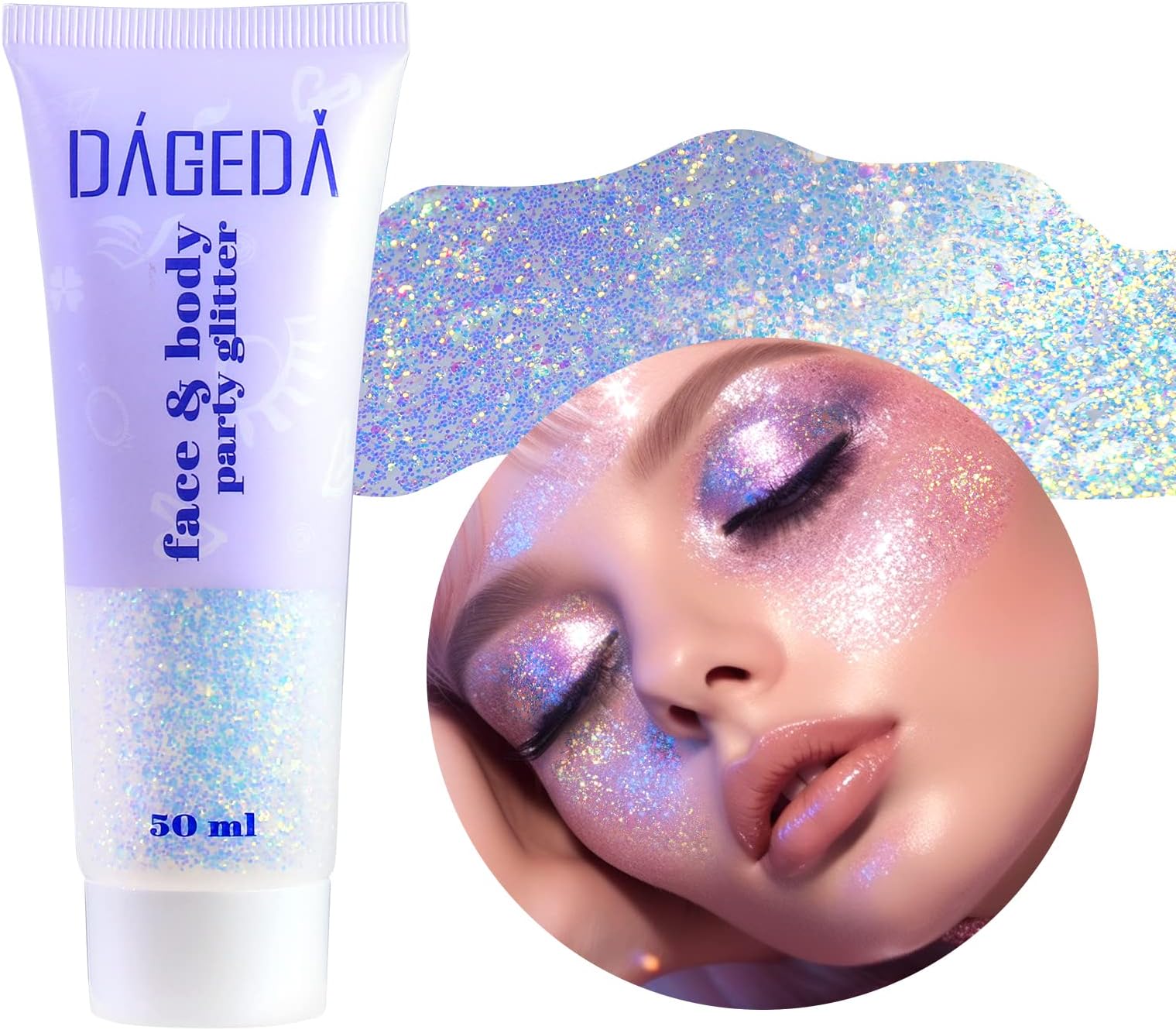 Body Glitter Gel, Holographic Face Glitters Body Gel Shimmer Liquid Eyeshadow, Color Changing Glitter for Face Hair Nails, Glitter Under Light Festival Glitter Makeup 1.7oz (Galaxy Blue)