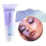 DAGEDA Body Glitter Gel, Holographic Face Glitters Body Gel Shimmer Liquid Eyeshadow, Color Changing Glitter for Face Hair Nails, Glitter Under Light Festival Glitter Makeup 1.7oz (Galaxy Blue)