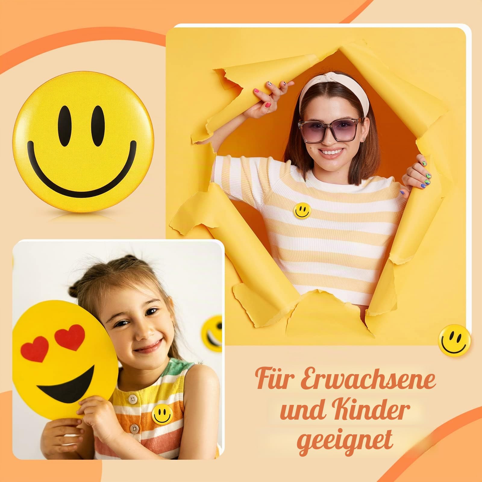 200 Stück Happy Smile Face Button Pin Retro Pinback Buttons Badge Classic Smile Face Pin für Rucksäcke Zubehör Damen Neuheit Knöpfe und Anstecknadeln, 3,2 cm Durchmesser