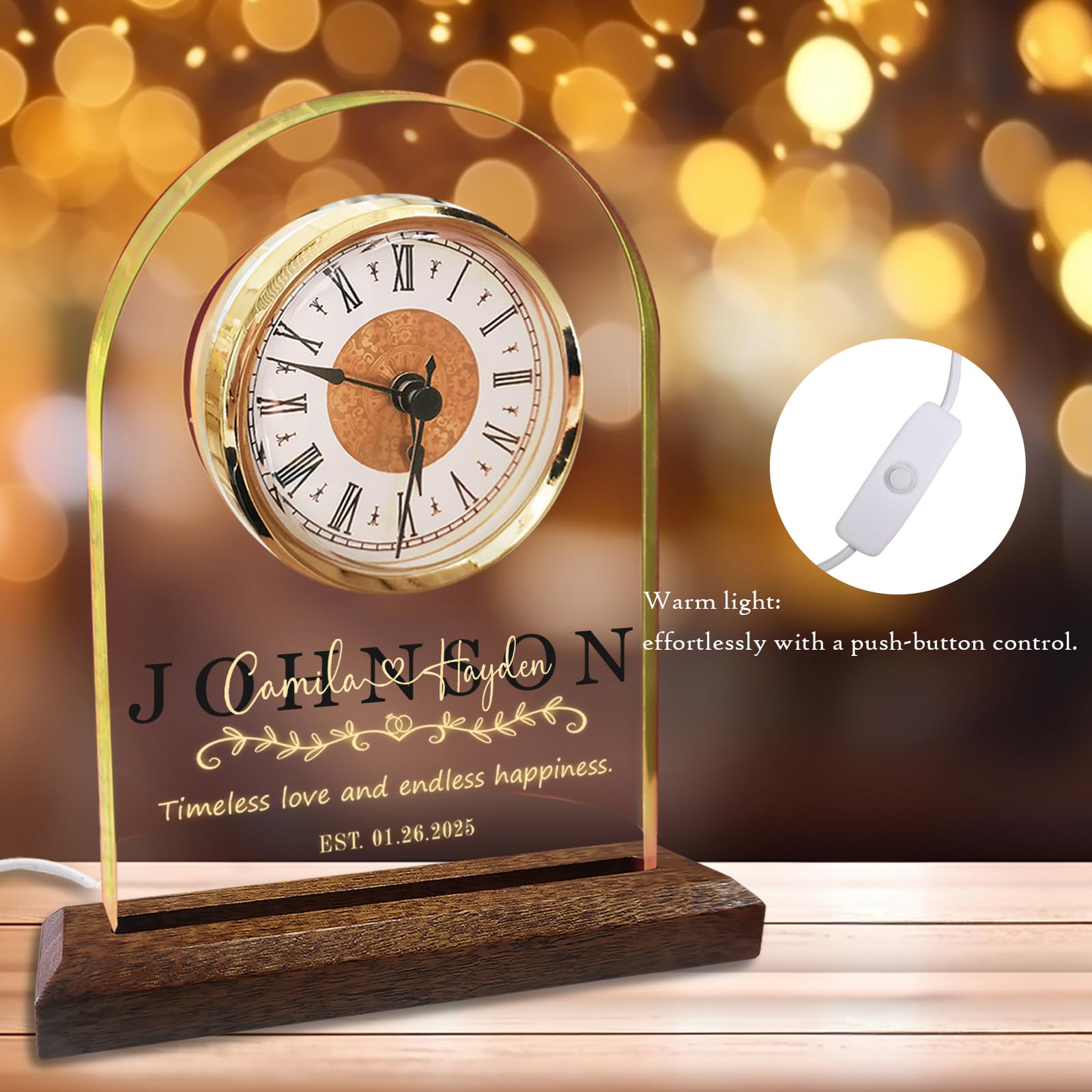 IASIRTGN Personalized Anniversary Wedding Clock for Couple, Parents, Grandparents, Husband, Wife, Custom Golden Wedding Gift for Him, Her, 50th Anniversary