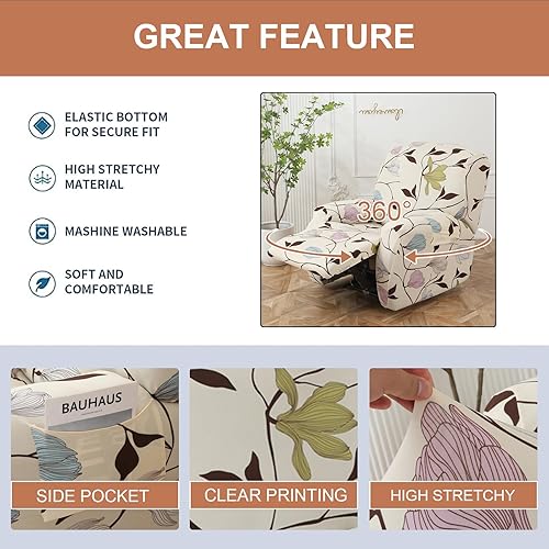Vista 23 de Eco-Ancheng Fundas reclinables Lazyboy de 4 piezas, fundas para sofá reclinable, fundas antideslizantes para sillas reclinables, con bolsillos de 1
