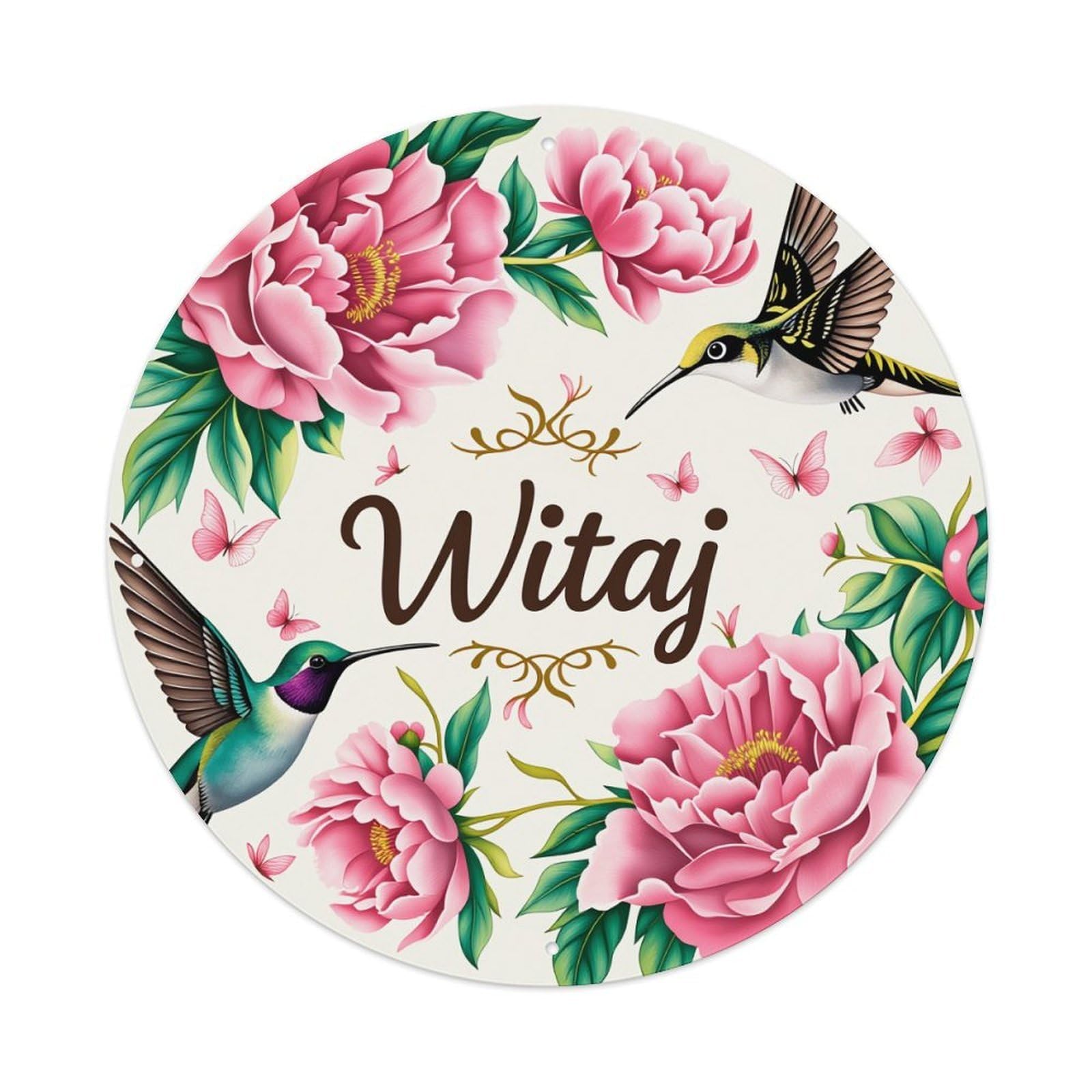 Floral Hummingbird Peony Butterfly Welcome Round Tin Sign Vintage Style Metal Sign Home Bar Garden Wall Plaque Decor Metal Poster 8x8 Inch