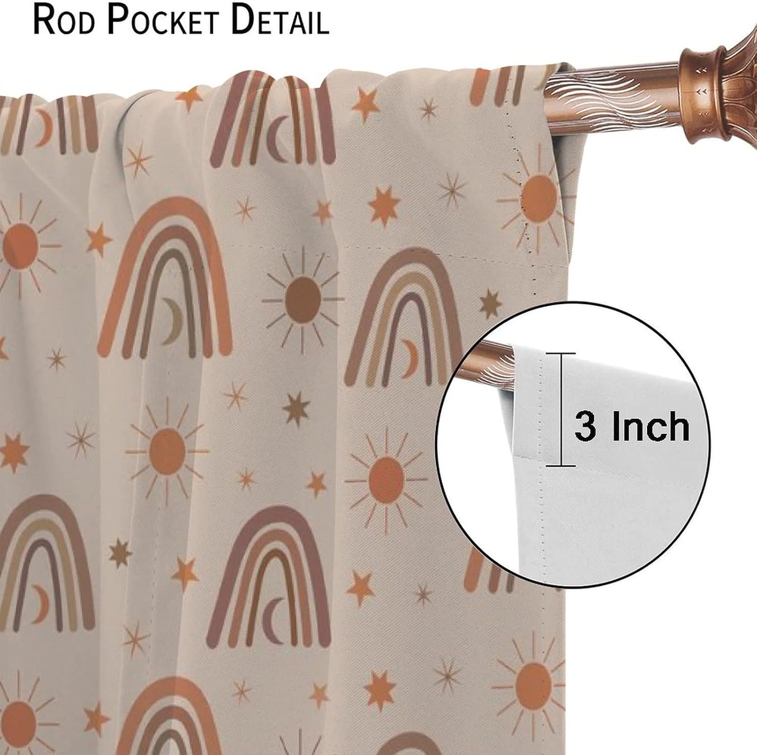 Boho Rainbow Blackout Window Curtains for Kids Room,Modern Art Bohomian Sun Moon Cute Cartoon Cloud,Abstract Geometric Windows Drapes Darking Curtain 21x45in,2 Panel Set