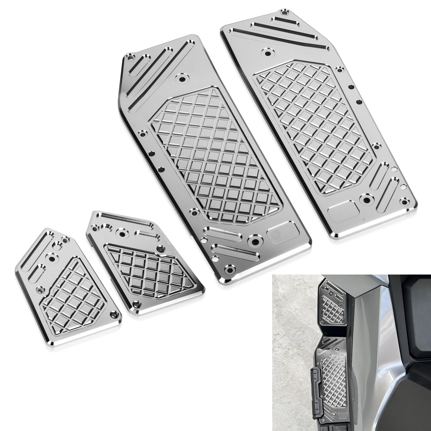 Estriberas Delanteras para ADV 350 2022 2023 2024 2025, PSLER Pedal de Conductor Accesorios Decorativos de Aluminio CNC para Moto(Plata)