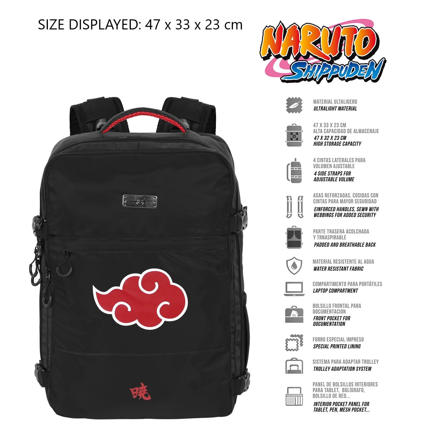 Naruto Clouds-Mochila Mercury Viaje Cabina Avión 40x20x25cm, Negro, Capacidad 20 L