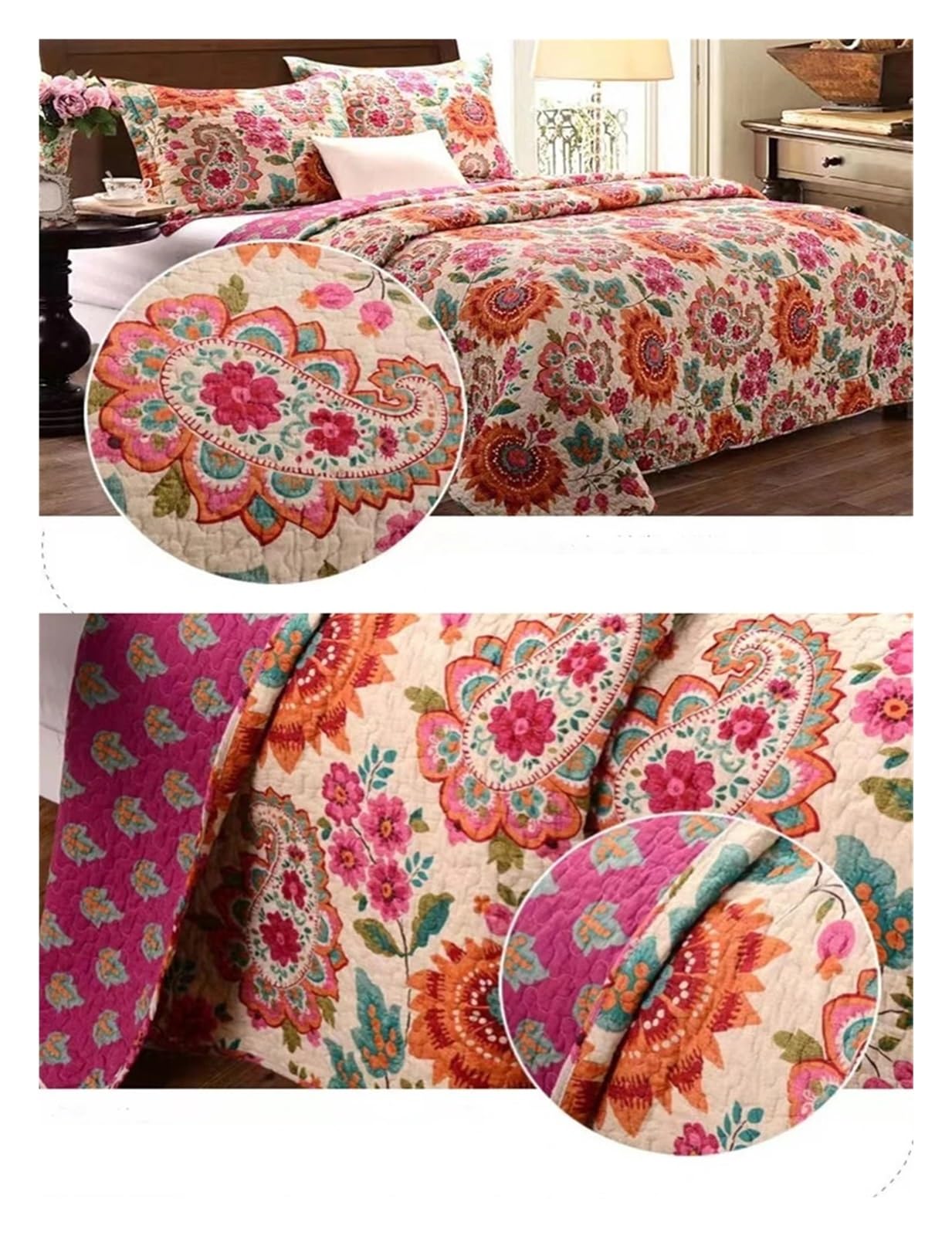 Colchas Acolchadas Colcha acolchada, funda de cama Queen King, juego de cama Retro, Sábana de cama for parejas, manta, fundas de almohada Ligera Colcha Cubrecama De Microfibra(Style-5,230x250cm 1pcs)