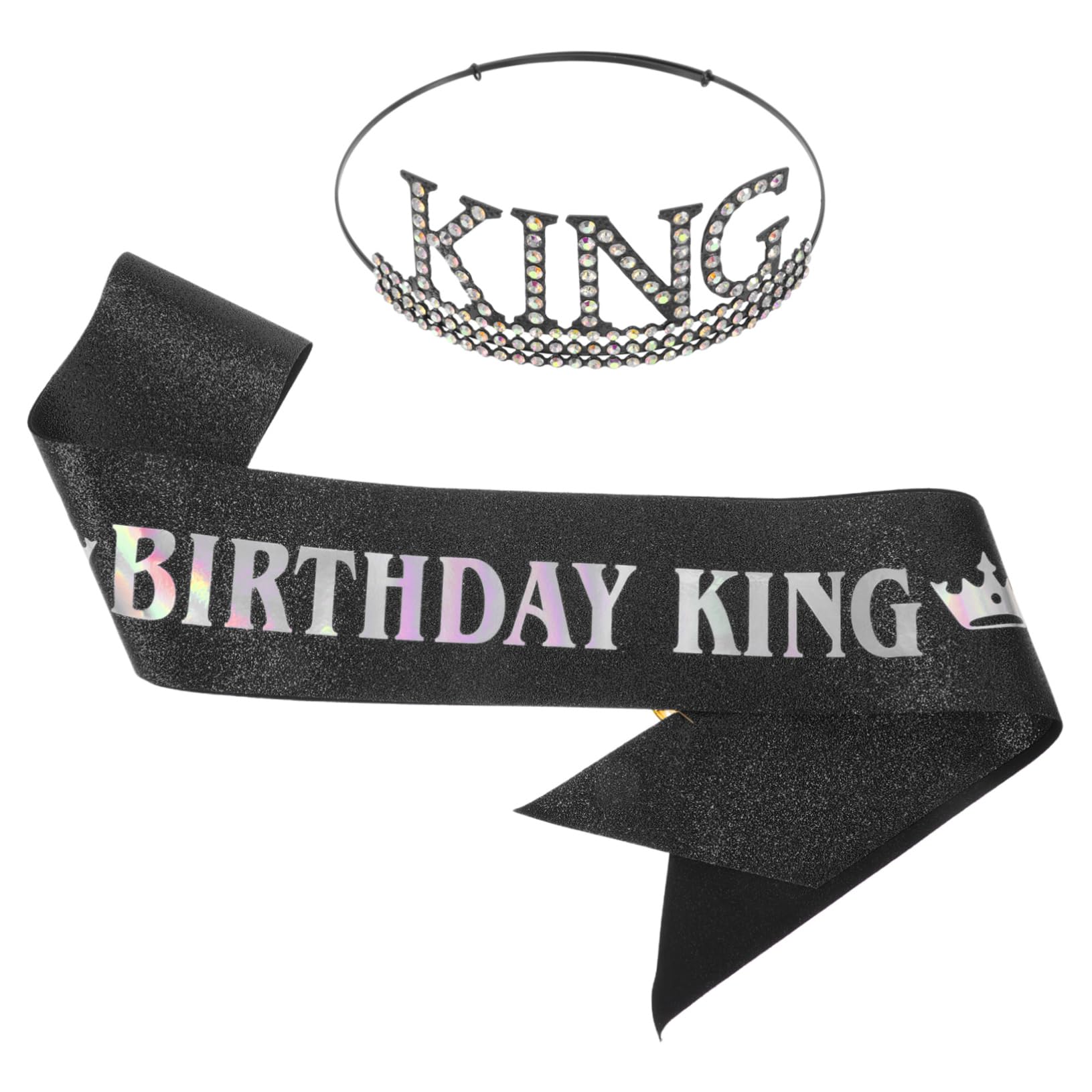COLLBATH Unique Design Birthday King Crown Set for Men Party Sash Decorative Sash Adjustable Metal Crown for Celebrations