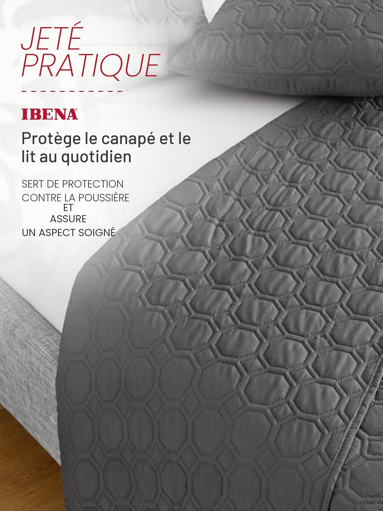 IBENA Nancy Plaid Jete de lit 140x210 cm - Motif Moderne, Lavable en Machine, Couvre lit uni Anthracite, Motif torsadé