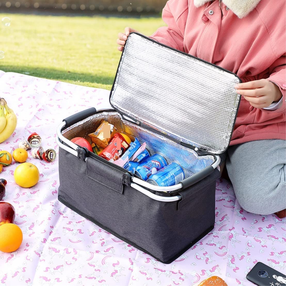 Cesta Picnic Cesta De Picnic Cesta De Pícnic Manta De Pícnic Impermeable Y Plegable con Asas Giratorias Dobles Refrigerador Aislado Portátil Cesta Picnic para Camping