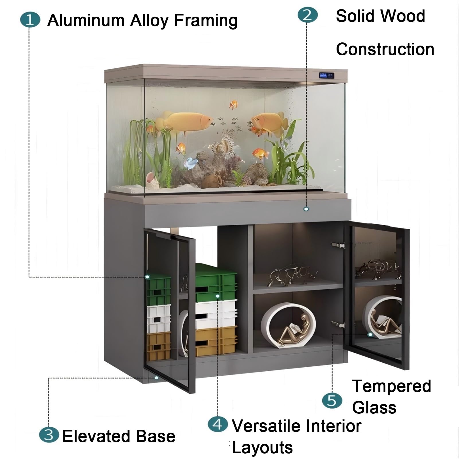 Soporte para Acuario, Soporte Pie para Terrario Reptiles, Soporte para Acuario con Armario Almacenamiento para Sala Estar Y Recibidor(Black,120X40X75CM)