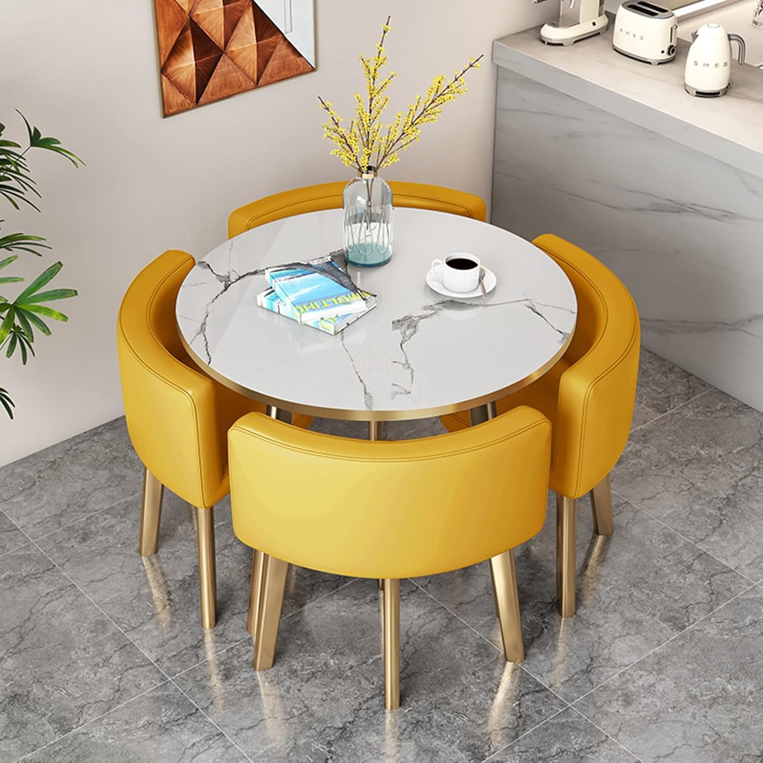 Round Dining Room Table Set for 4 People, Kitchen Table 80 cm and ...