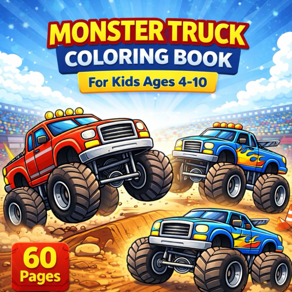 Monster Truck Coloring Book for Kids Ages 4–10: Simple & Bold Monster Truck Coloring Pages for Big Fun