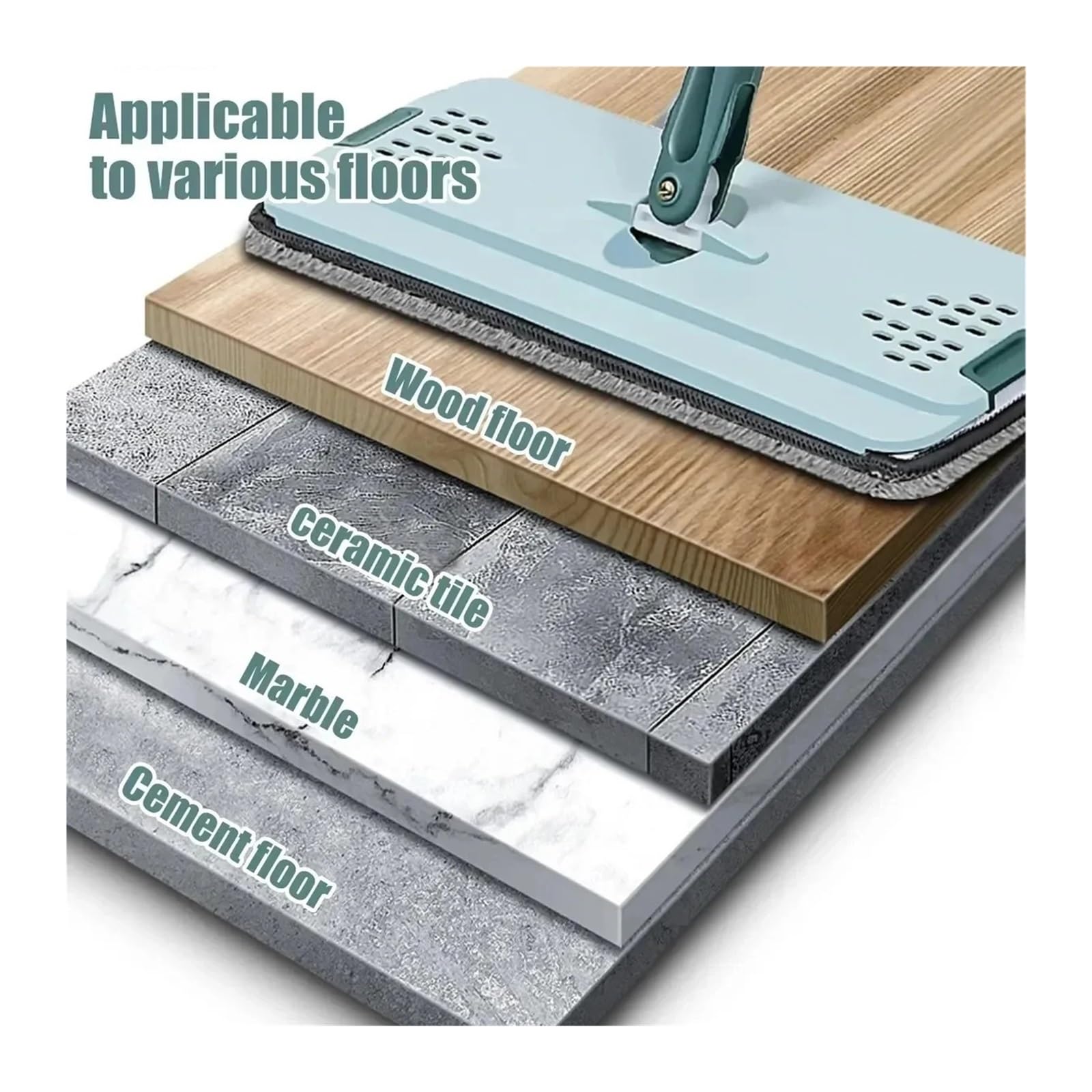 Trapeador Plano con Cubo, escurridor Manos Libres, Almohadillas de Microfibra for Limpieza de Pisos, Uso en seco o húmedo sobre Laminado de Madera Dura(Mop Set)