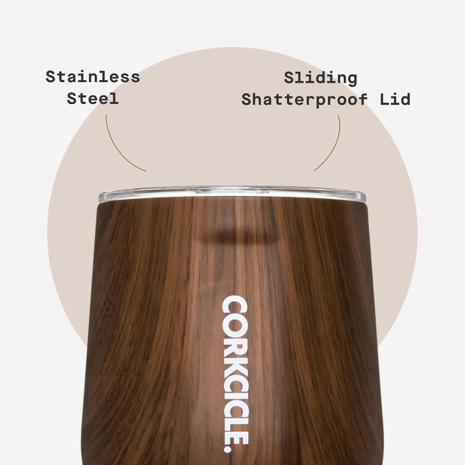 Corkcicle Stemless Insulated Wine Glass Tumbler - Keeps Beverages Cold 6 Hrs Hot 3 Hrs - Stainless Steel - Easy-Grip - Summer Drinkware Gift - Keeps Drinks Ice Cold - 12 oz - Walnut Wood - Image 5