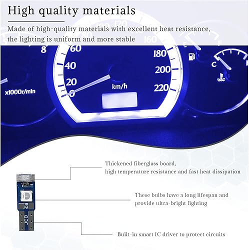 Miniatura 3 de Dickno 20 luces LED T5 para tablero de automóvil, repuesto de alta luz 3030-3SMD con enchufe de bloqueo giratorio, bombilla LED para indicador de