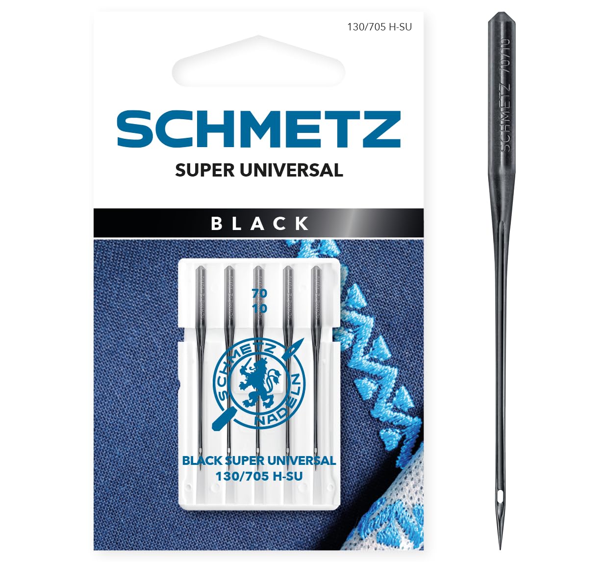 SCHMETZ | 5 Sewing Machine Needles | Black Super Universal | 130/705 H-SU | Size 90/14 | with Non-Stick Coating for Gentle handling of Delicate, fine Fabrics