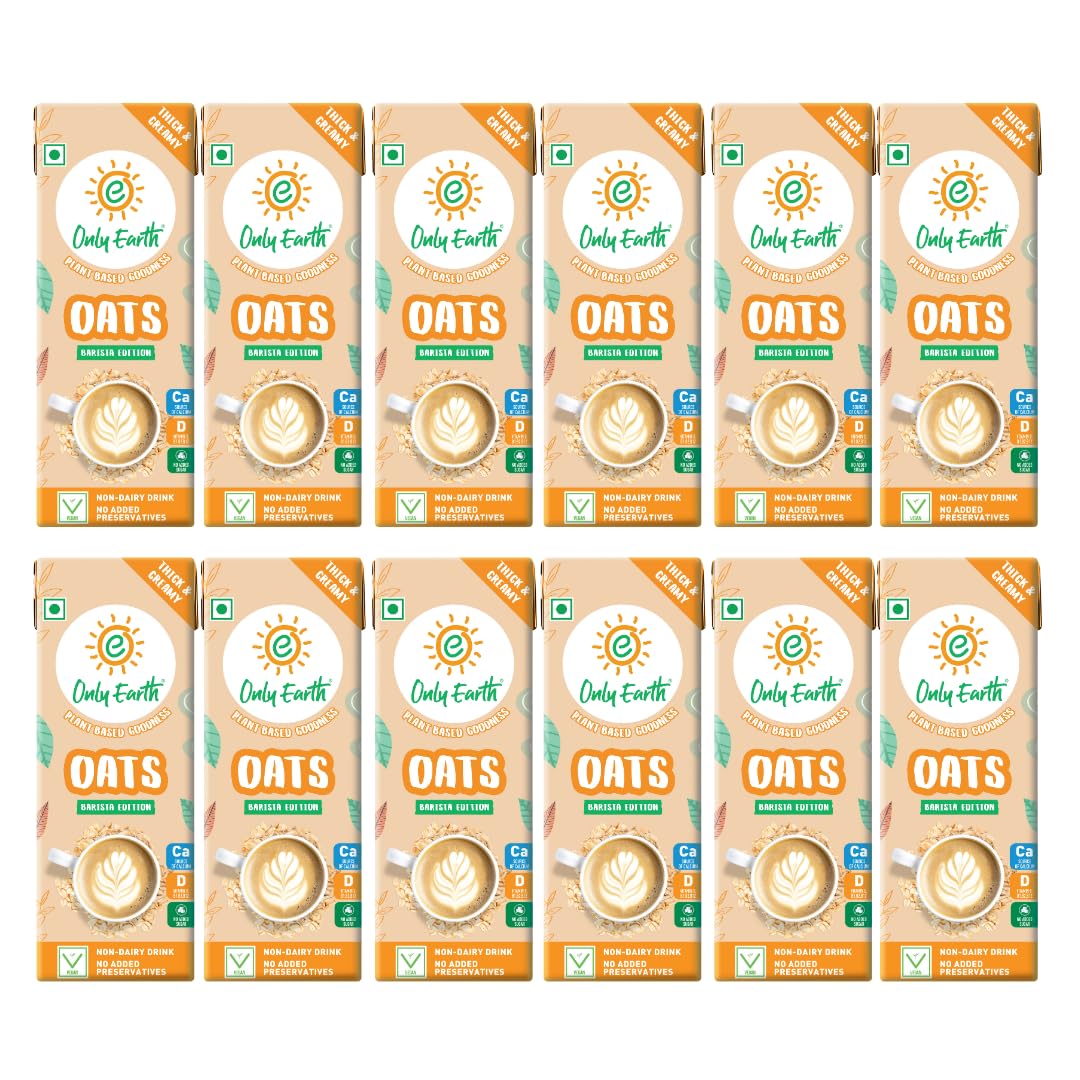 Only Earth Oats Drink Barista Edition | Unsweetened Drink | Lactose Free | Preservatives Free | Plant Based | Dairy Alternative | Source of Calcium | Source of Vitamin D, B1, B2 & B12 | 180ML (Pack of 12)