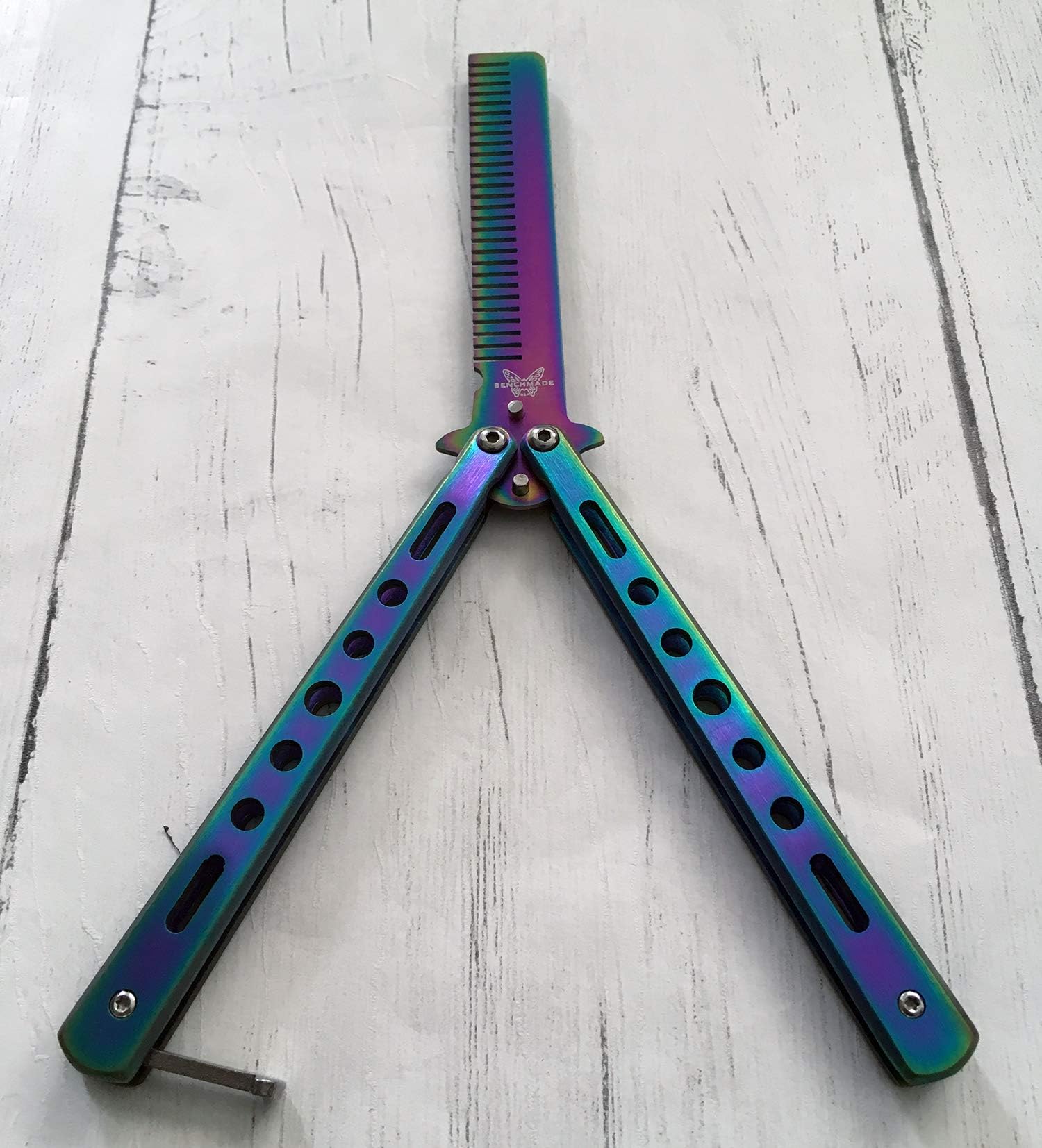 Explore Crafts Iridescent Rainbow Practise Balisong Spring Latch Butterfly Comb