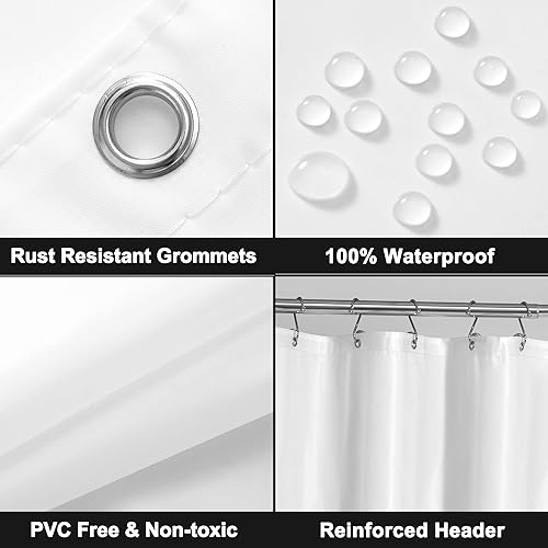 Miniatura 2 de Barossa Design - Forro de cortina de ducha blanco, PEVA de gama alta, libre de bisfenol A y de cloruro de polivinilo, sin olor químico, cortina de