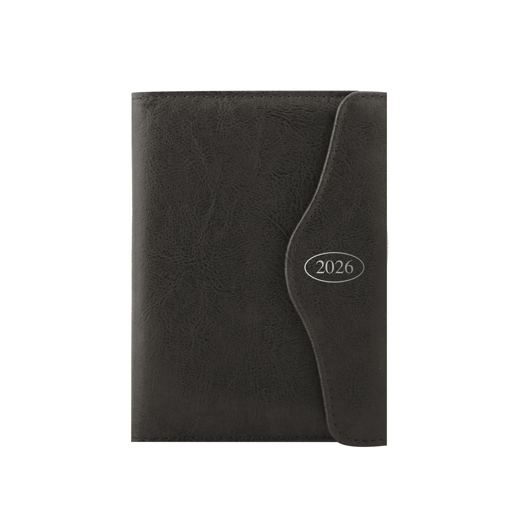 2026 A5 Diary Day to Page - Black Faux Leather Magnetic Closure Business Planner - Lightweight Compact Portable Organiser Notebook - Student Work Travel Diary Gift