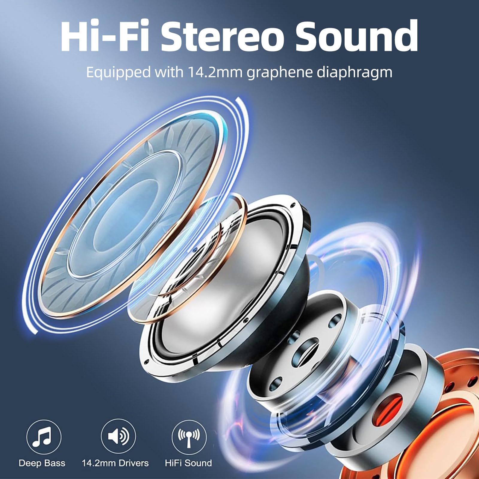 Cuffie Wireless In-Ear, Auricolari Bluetooth 5.3 con Stereo HiFi, Tempo di Riproduzione 24 Ore, Cuffie con Cancellazione del Rumore con Mic Touch Control IPX8 Impermeabili, per iPhone Ios Android