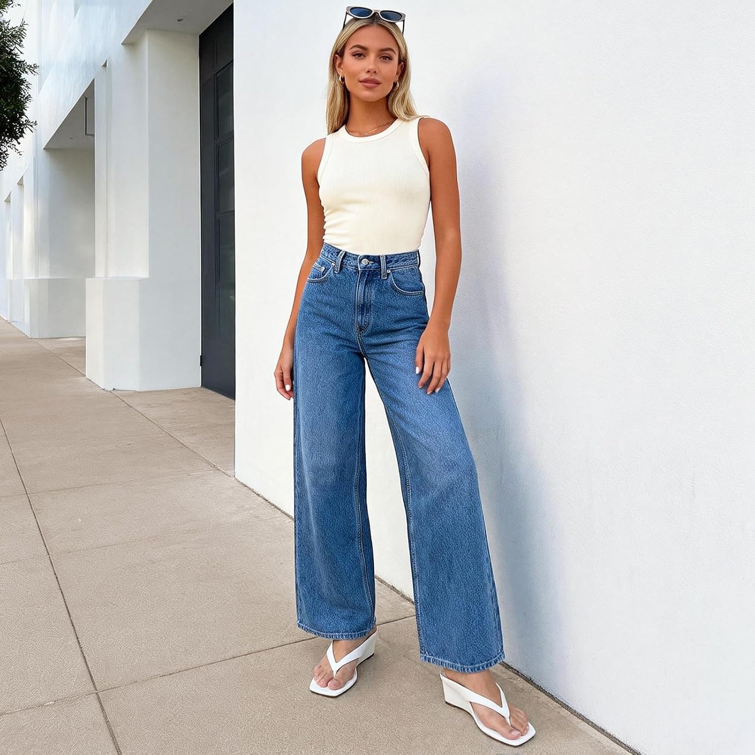 Athlefit Women's Low Wedge Sandals Trendy Dressy Square Open Toe Summer Beach Flip Flops Thong Heeled Sandals - Image 3