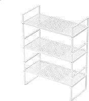 Vista 13 de Organizadores de estantes expandibles para gabinete, organizador de estante pequeño de cocina para encimera, despensa, color blanco, paquete de 3