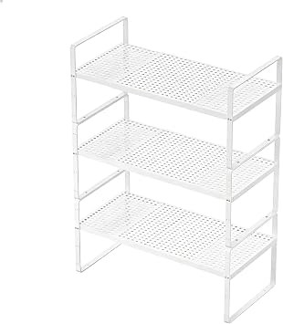 Expandable Kitchen Shelf Organizers, Kitchen Cabinet Organizer Stand Rack Organization for Countertop Cupborad Pantry, White 3 Pack