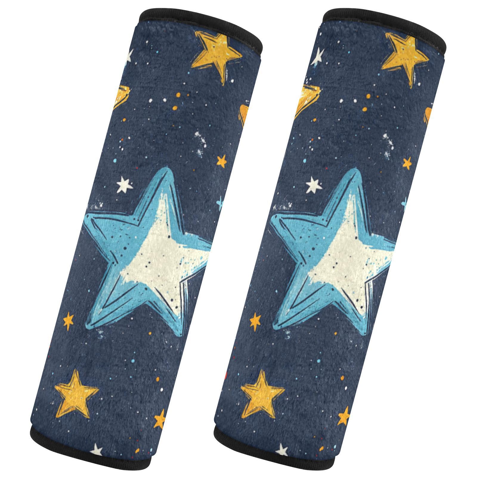 EtherSpher Watercolor Star car seat Strap & Belt Covers, More Comfort Driving, carseat Belt Covers for Van Bag Airplane funda para cinturón de carro 2 pcs