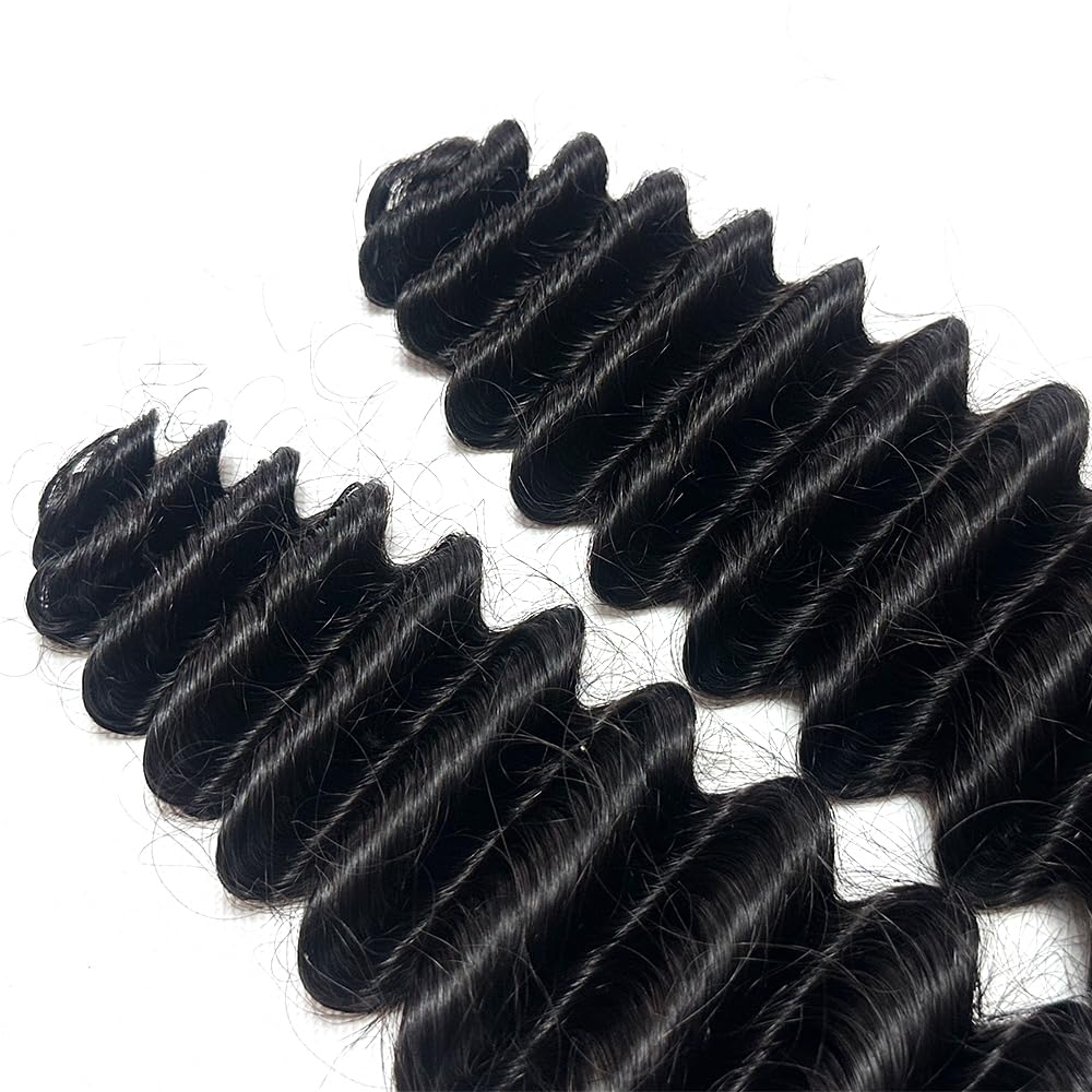 Deep Wave Crochet Human Hair Knotless Pre-Separated Crochet Hair Seamless Feather Human Hair Extension Reusable 16inch 120g Natural Black