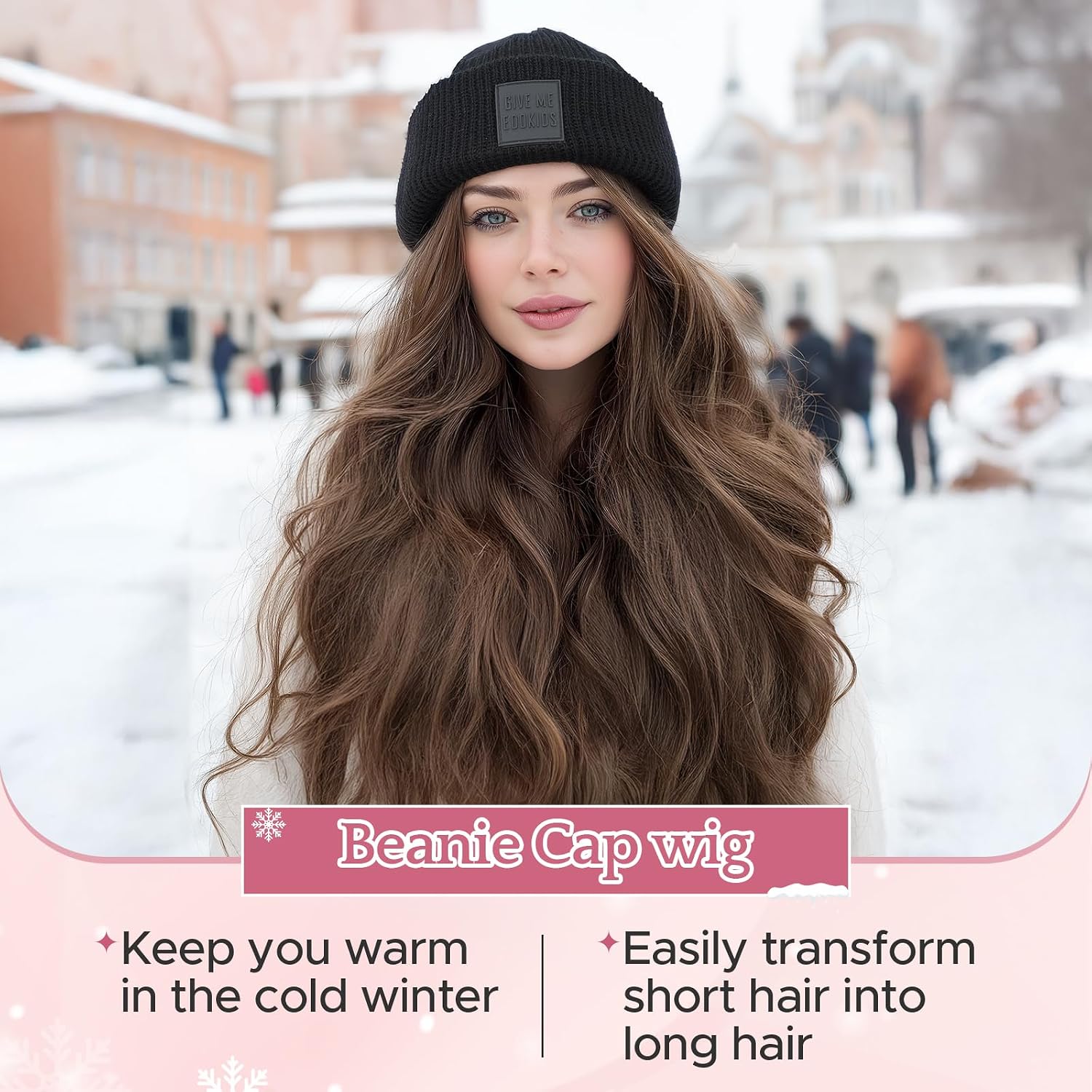 SEGO Beanie Wig for Women Hat with Hair Extentions Synthetic 18 Inch Wavy Hairpiece Winter Warm Knitted Hat With Hair Attached for Women Girls 18P613