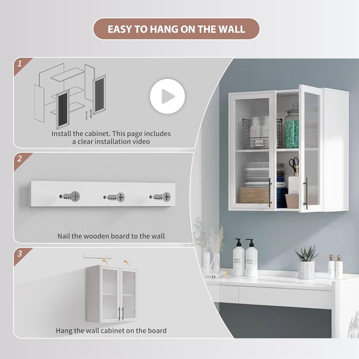 White Large Laundry Room Wall Cabinet with Adjustable Shelf,Wall Mounted Kitchen Cabinets with Two Shaker Doors,Upper Storage for Laundry Room, Bathroom, Kitchen,30" Wx 2Pcs