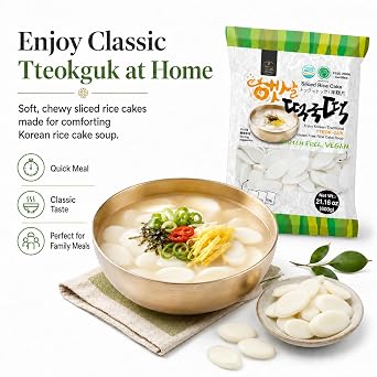 Unha's Korean Sliced Oval Rice Cakes, Tteokguk Tteok, 21.16 oz 1 Pack | Chewy pieces for soup, hot pot, ramen, stir fry, rabokki, tteokbokki; three sealed bags for simple portioning