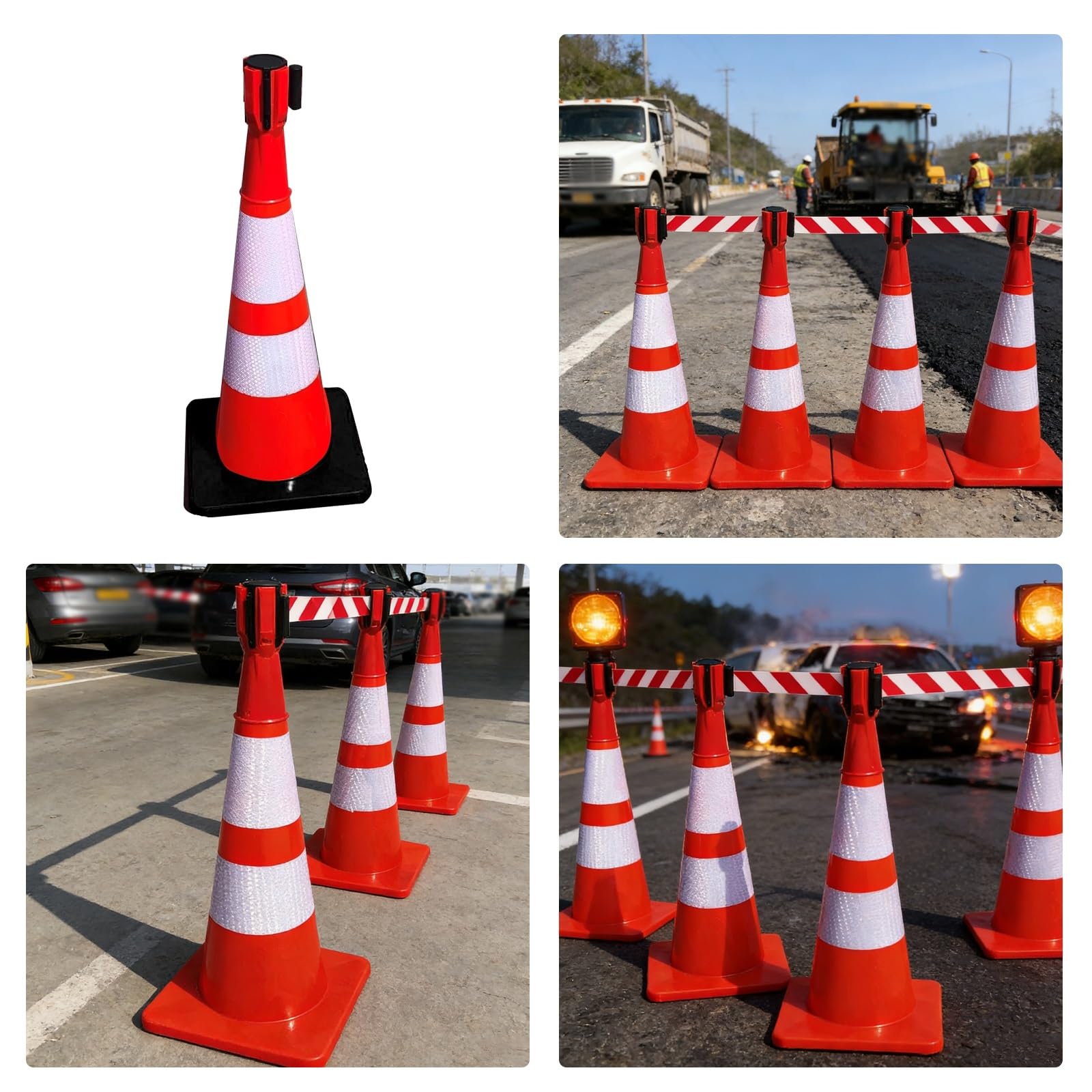 Cono de Señalización, Conos de Advertencia, con Cinta Telescópica, Colores Llamativos, Resistente y Duradero, para Obras y Carreteras (4 Unidades)(70cm/28in)