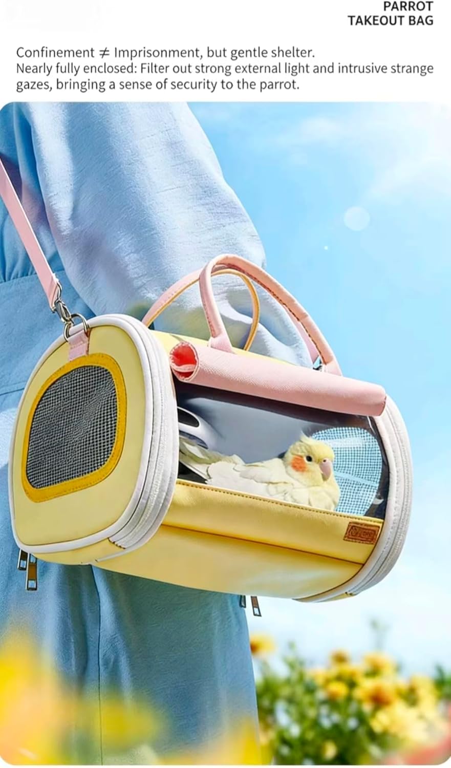 Parrot Carrying Bag for Outdoor Use, Fiber Material, Medium Size, Multi-Color, 9.65x8.27x8.27 in, for Small Birds