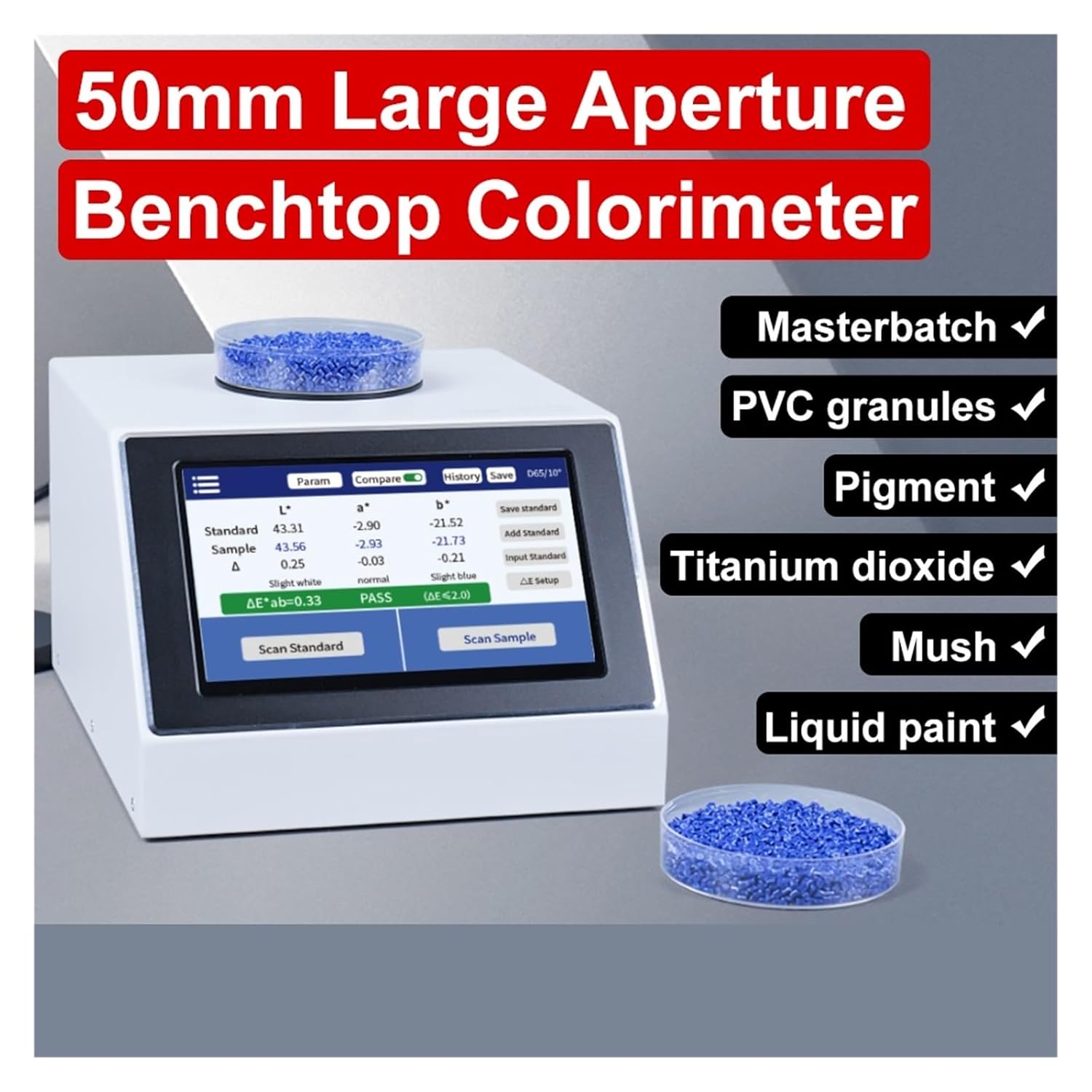 Portable Color Reader LS177 D/8 Spectrophotometer Spectro Colorimeter Powder Pigments Granules Masterbatch Colorimeter for Color Quality Control