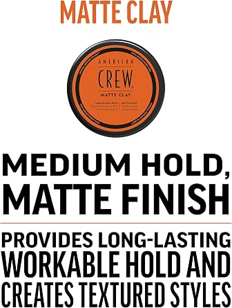 American Crew Matte Clay with Medium Hold & Low Shine for Control & Definition, Non-Greasy Formula, Hair Styling for Men, 85g