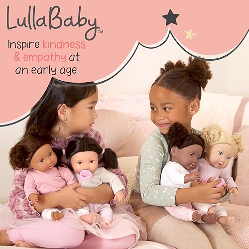 Miniatura 7 de LullaBaby Accesorios de 14 pulgadas - Cochecito de juguete rosa con estrellas doradas para gemelos - Toldo plegable, ruedas giratorias y cesta de