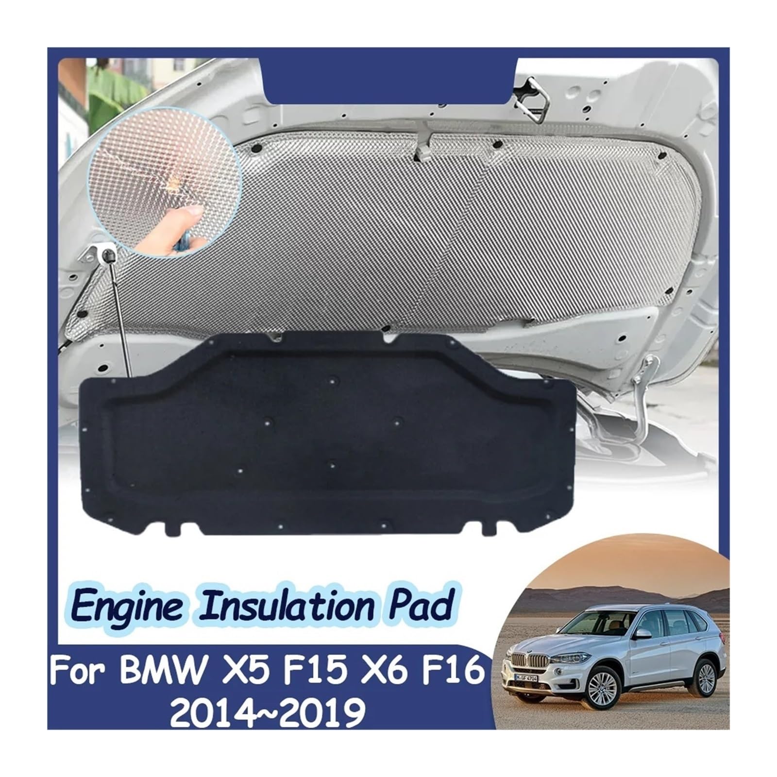 Isolant De Capot Phonique BMW X5 F15/F16 - Tapis Noir Avec Attaches, Marque Wender