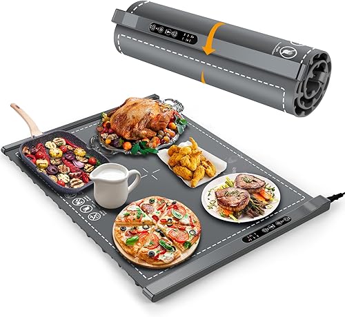 Tapete de calentamiento de alimentos Bandeja de calentamiento eléctrica portátil para bufé de fiesta, calentador de alimentos plegable, tiempo