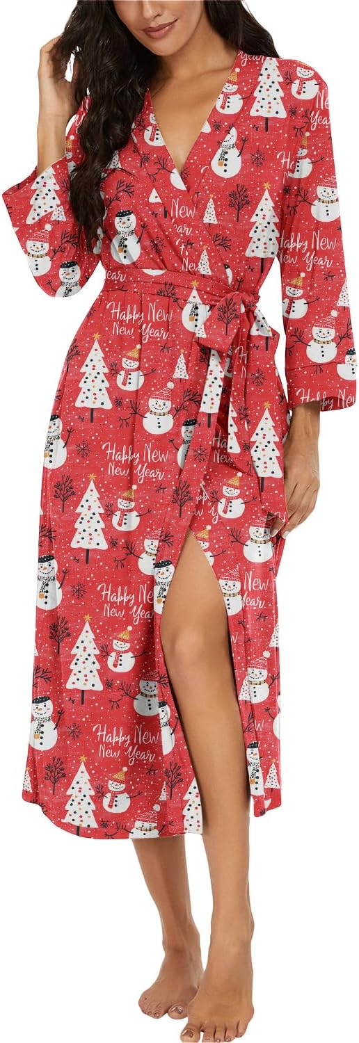 VINTATRE Women Kimono Robes Long Knit Bathrobe Lightweight Soft Knit Sleepwear V-neck Casual Ladies Loungewear