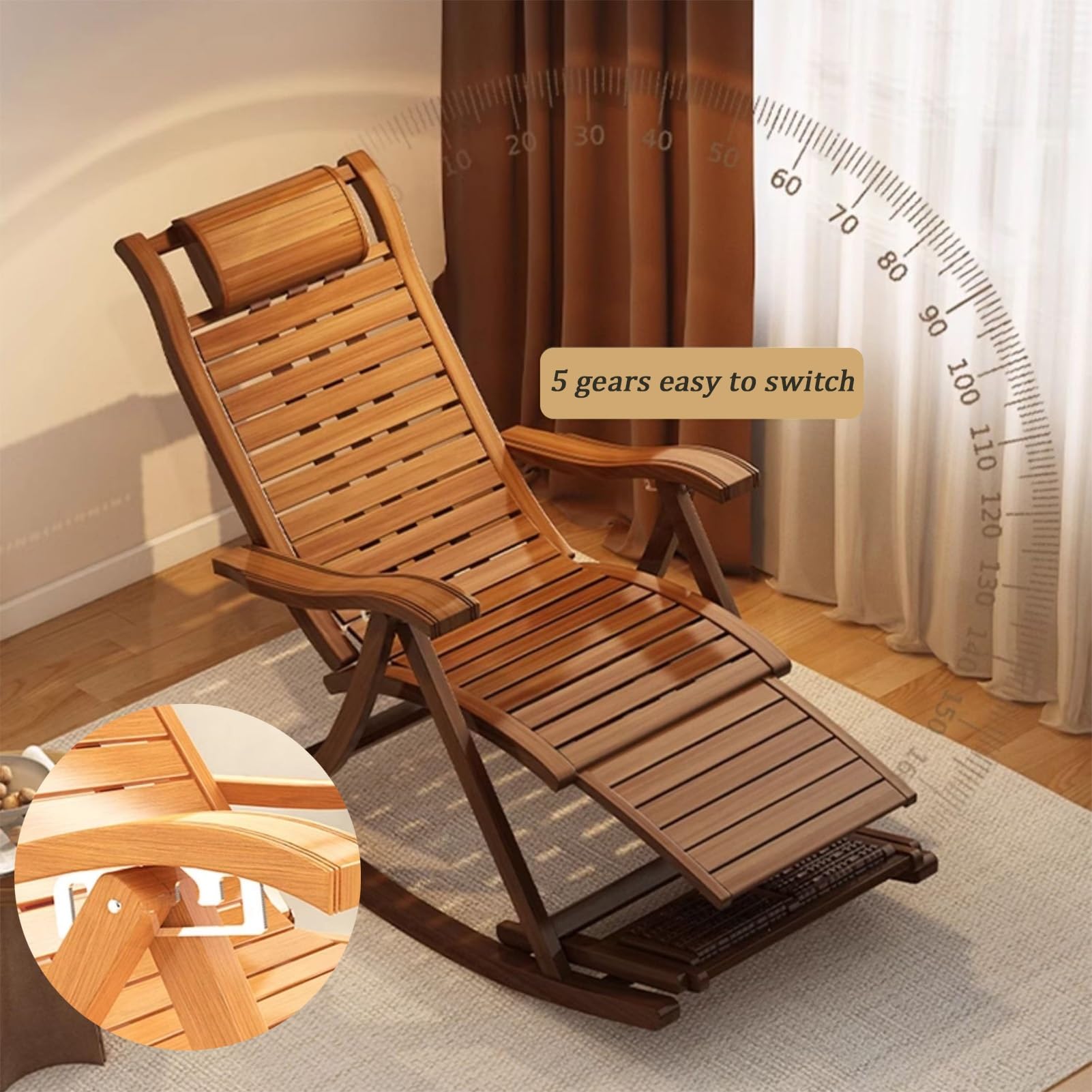 Sillón reclinable Plegable, Mecedora con reposapiés de Masaje, sillón para Adultos Mayores, Respaldo Ajustable, sillón mecedor para Exteriores, Silla de Ocio de Bam(Marrón-Talla única